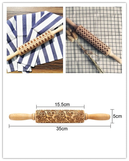 Clovoshop Rolling Pin Christmas Embossing – Non-Stick Wooden Pin for Baking