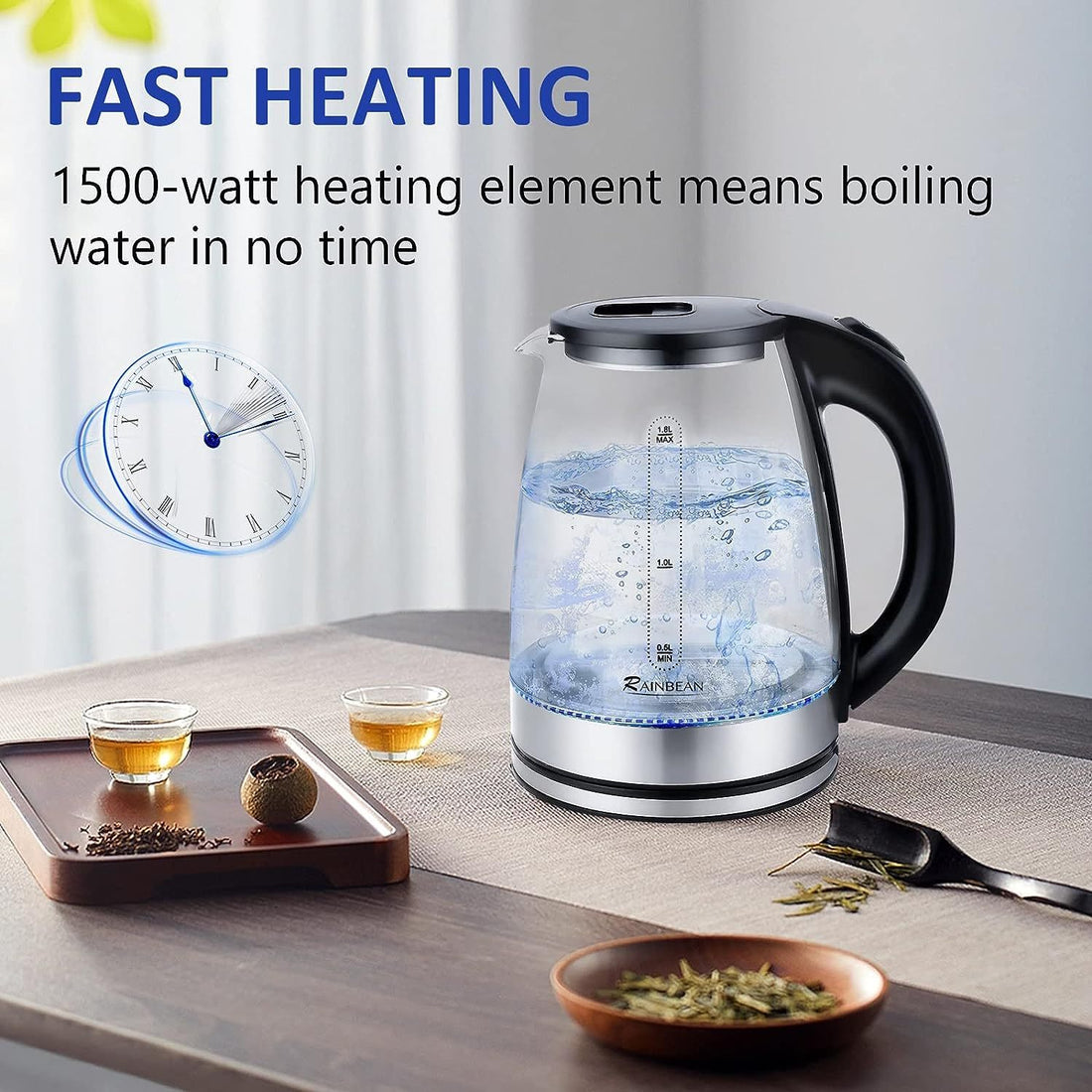 Clovoshop 1.8L Electric Kettle – Glass Black with LED Light & Auto Shut-Off