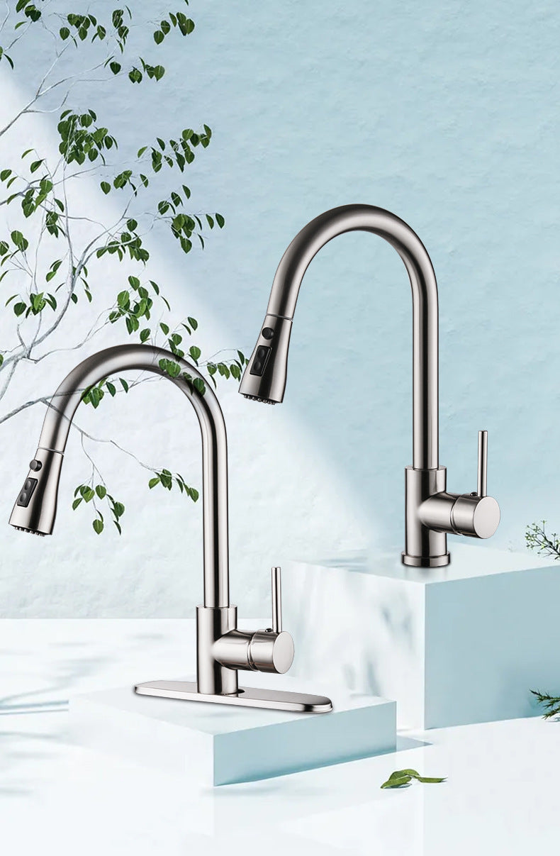 Clovoshop Pull-out Hot and Cold Kitchen Sink Faucet – Brushed Copper