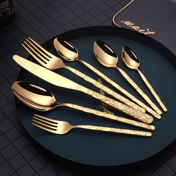 Clovoshop Embossed Textured Handle Steak Cutlery – Western Style Stainless Steel