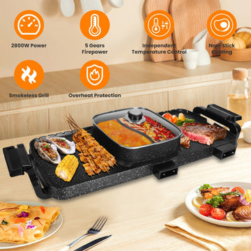Clovoshop 2 In 1 Electric Hot Pot With Grill – Smokeless & Non-Stick BBQ