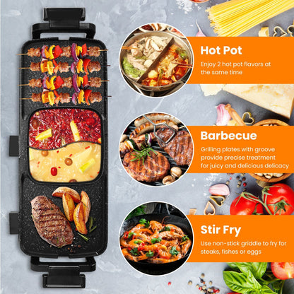 Clovoshop 2 In 1 Electric Hot Pot With Grill – Smokeless & Non-Stick BBQ