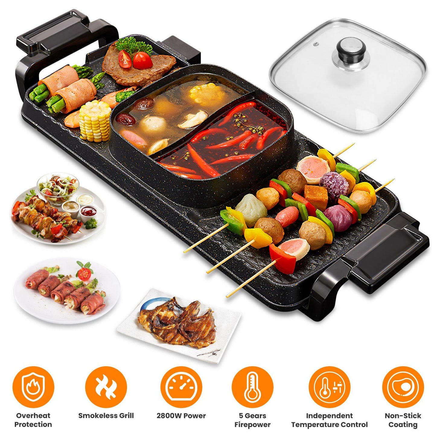 Clovoshop 2 In 1 Electric Hot Pot With Grill – Smokeless & Non-Stick BBQ