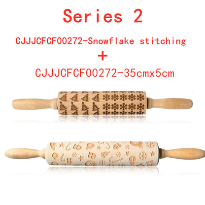 Clovoshop Rolling Pin Christmas Embossing – Non-Stick Wooden Pin for Baking