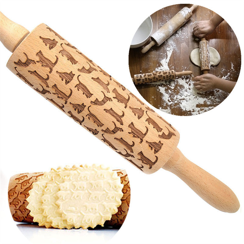 Clovoshop Rolling Pin Christmas Embossing – Non-Stick Wooden Pin for Baking