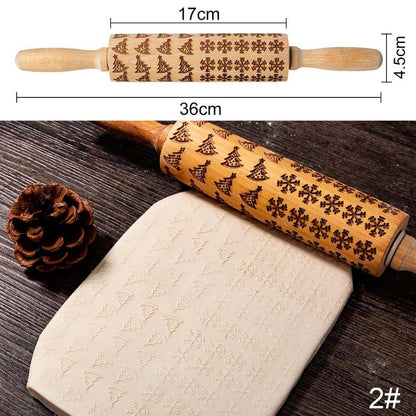 Clovoshop Rolling Pin Christmas Embossing – Non-Stick Wooden Pin for Baking
