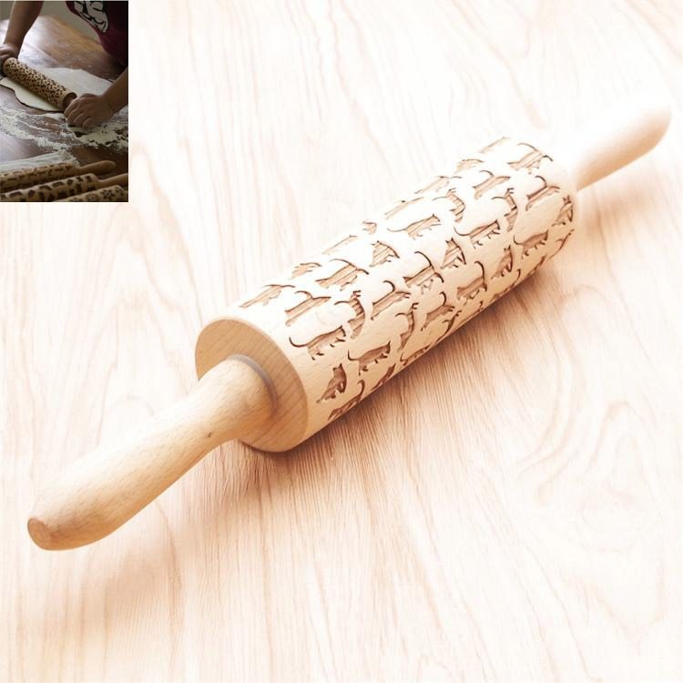 Clovoshop Rolling Pin Christmas Embossing – Non-Stick Wooden Pin for Baking