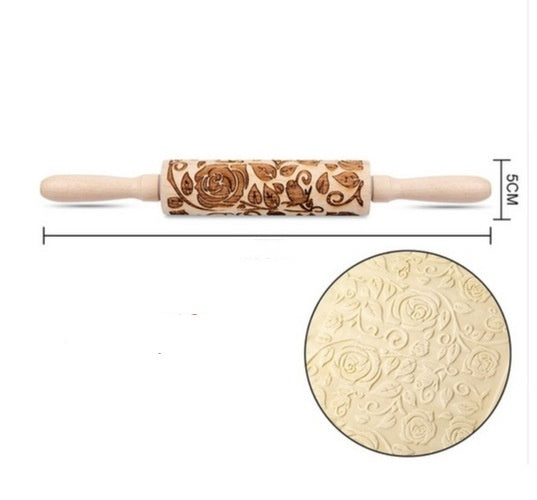 Clovoshop Rolling Pin Christmas Embossing – Non-Stick Wooden Pin for Baking