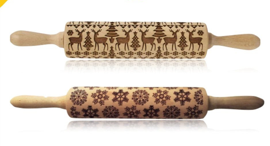 Clovoshop Rolling Pin Christmas Embossing – Non-Stick Wooden Pin for Baking