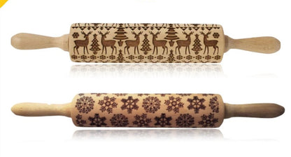 Clovoshop Rolling Pin Christmas Embossing – Non-Stick Wooden Pin for Baking