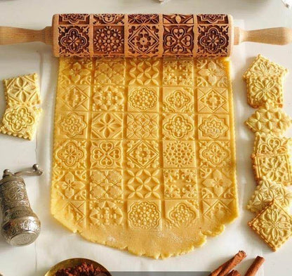 Clovoshop Rolling Pin Christmas Embossing – Non-Stick Wooden Pin for Baking