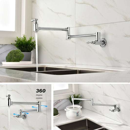 Clovoshop Kitchen Folding Faucet – 360° Rotating Brass Wall-Mount Pot Filler