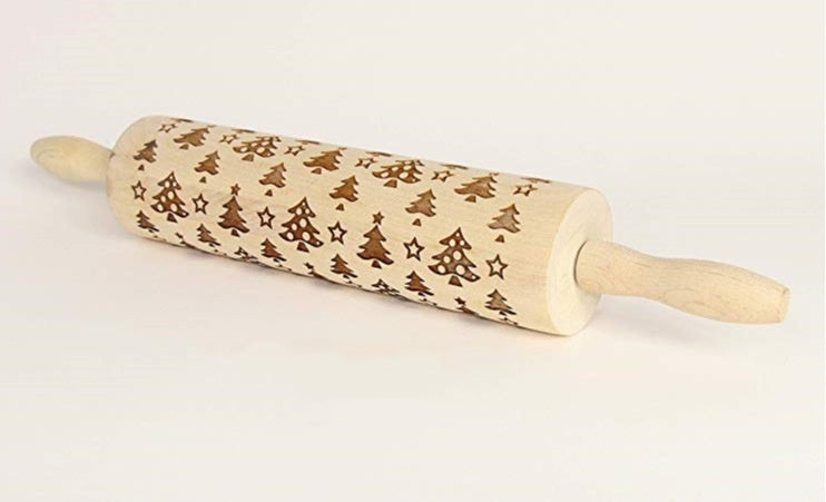 Clovoshop Rolling Pin Christmas Embossing – Non-Stick Wooden Pin for Baking