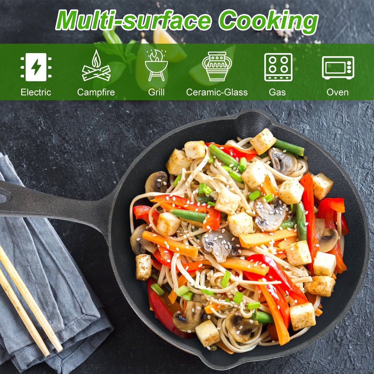 Clovoshop 3Pcs Pre-Seasoned Cast Iron Skillet Set 6in, 8in, 10in