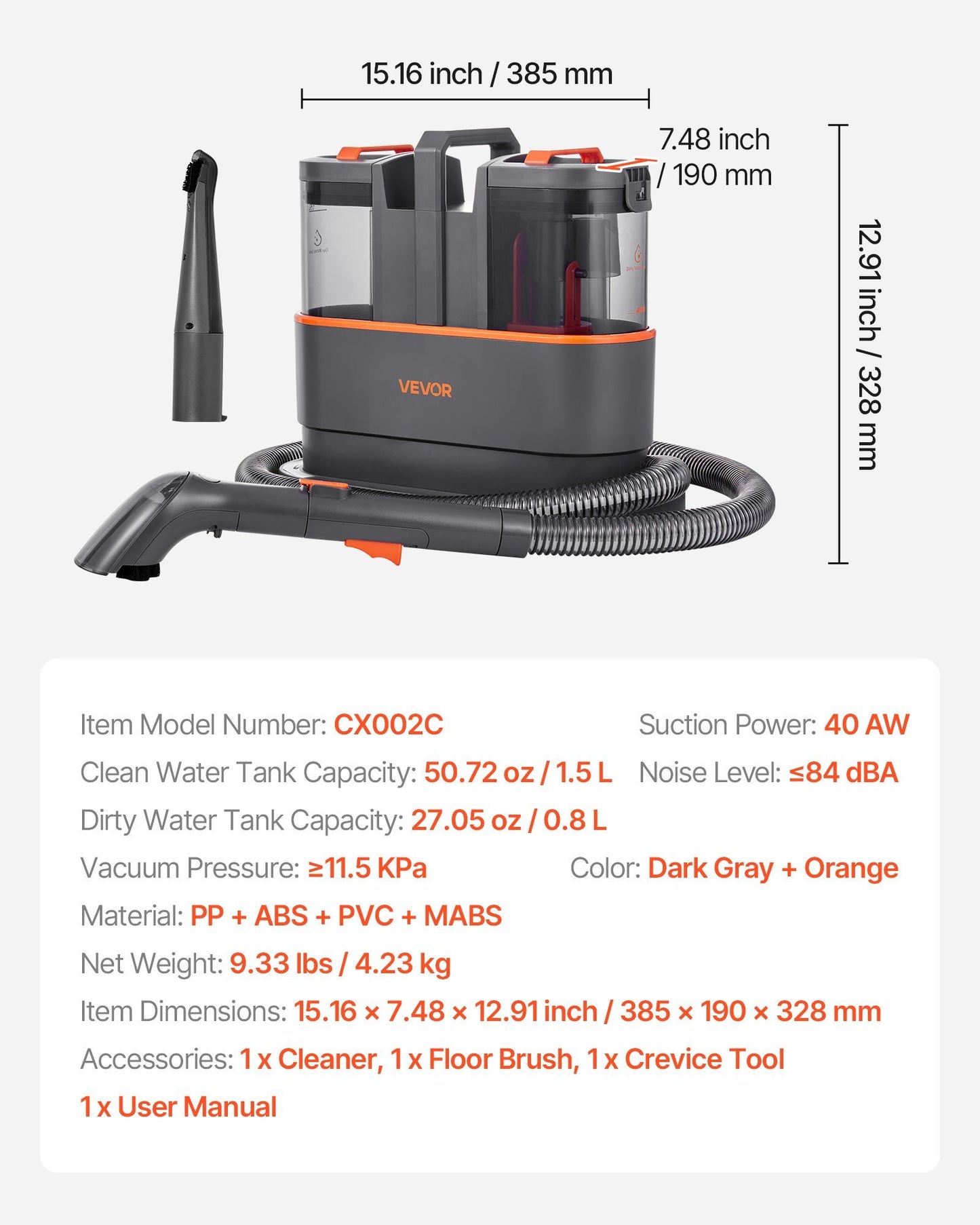 Clovoshop Portable Carpet Cleaner – Dual Water Tank, 11.5Kpa Upholstery Cleaner