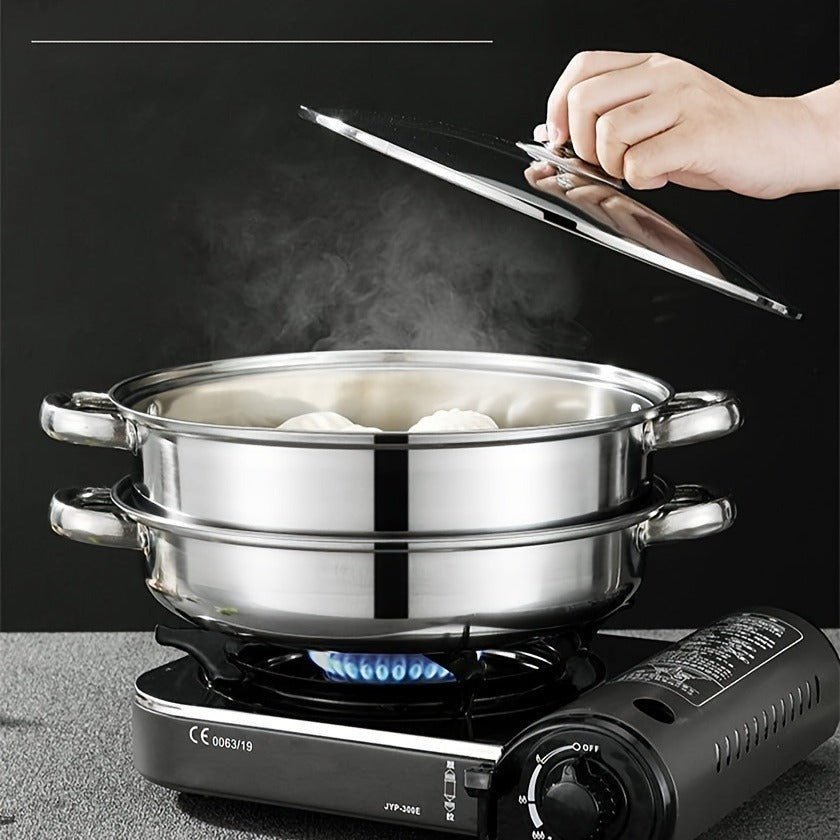Clovoshop Stainless Steel Steamer Set – Double-Layer, Induction & Gas