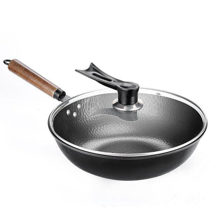Clovoshop Handmade Traditional Iron Wok – Non-Stick, Wooden Handle, 40cm