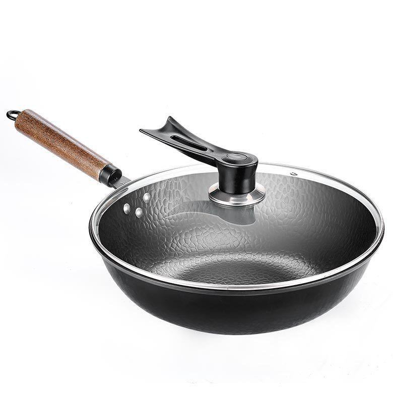 Clovoshop Handmade Traditional Iron Wok – Non-Stick, Wooden Handle, 40cm