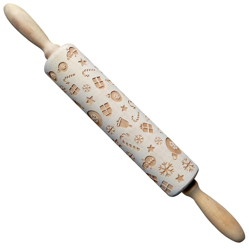 Clovoshop Rolling Pin Christmas Embossing – Non-Stick Wooden Pin for Baking