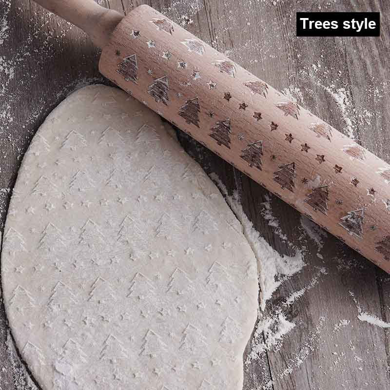 Clovoshop Rolling Pin Christmas Embossing – Non-Stick Wooden Pin for Baking