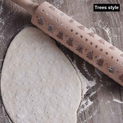 Clovoshop Rolling Pin Christmas Embossing – Non-Stick Wooden Pin for Baking