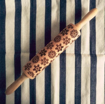 Clovoshop Rolling Pin Christmas Embossing – Non-Stick Wooden Pin for Baking