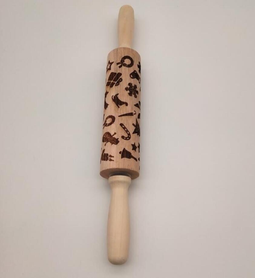 Clovoshop Rolling Pin Christmas Embossing – Non-Stick Wooden Pin for Baking