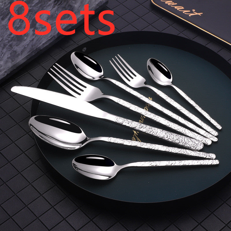 Clovoshop Embossed Textured Handle Steak Cutlery – Western Style Stainless Steel