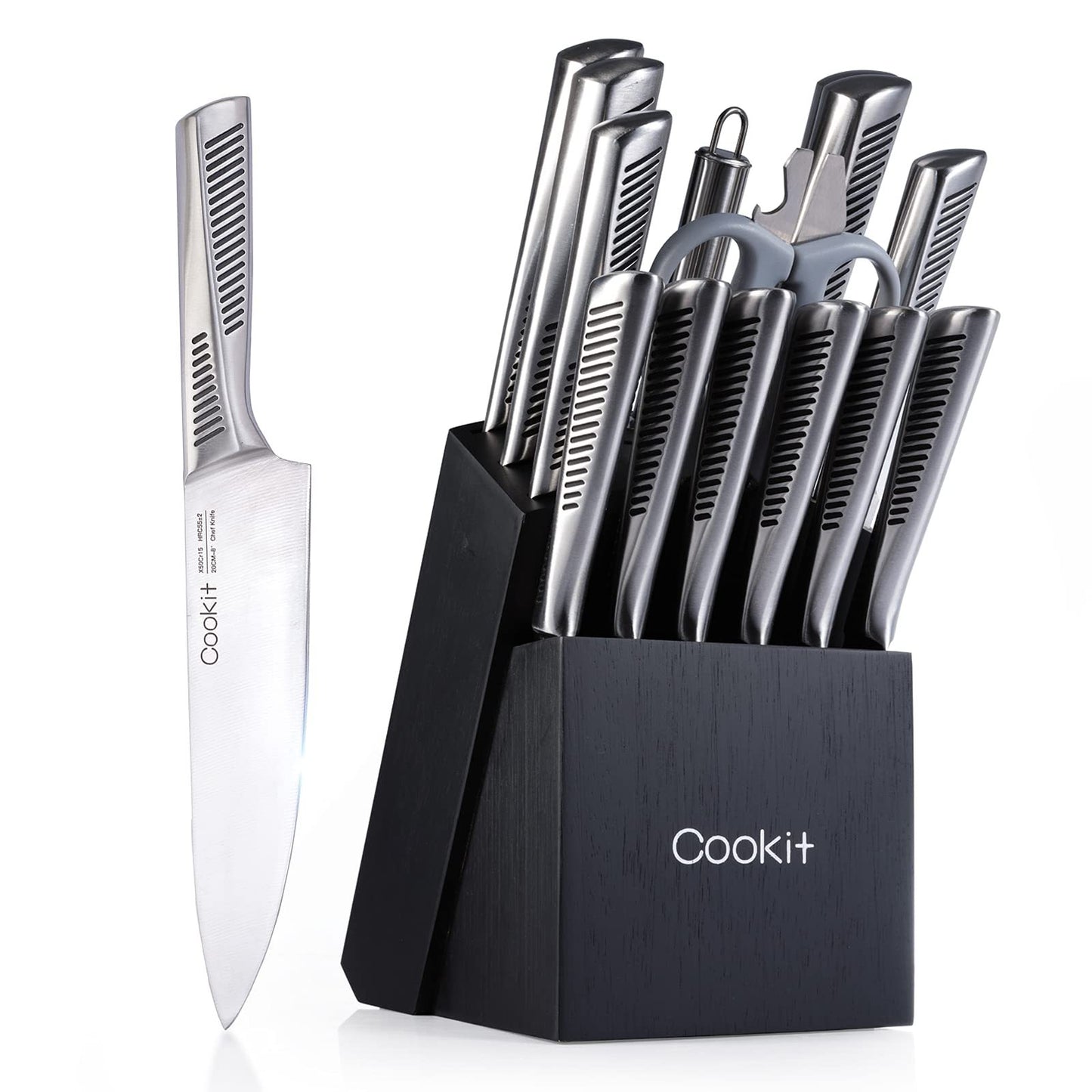 Clovoshop 15-Piece Kitchen Knife Set with Block & Chef Knives
