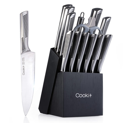 Clovoshop 15-Piece Kitchen Knife Set with Block & Chef Knives