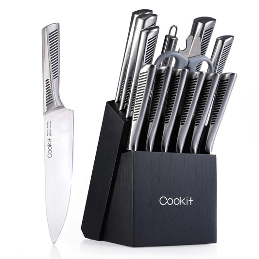 Clovoshop 15-Piece Kitchen Knife Set with Block & Chef Knives