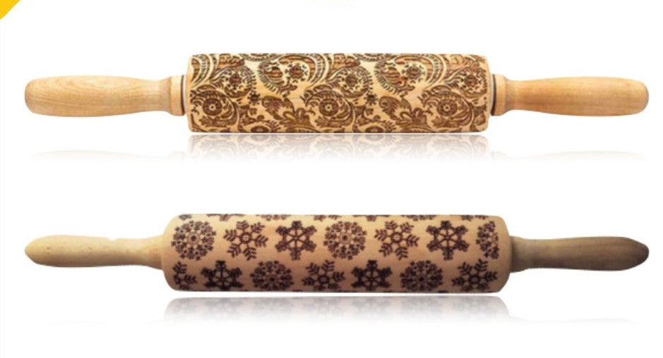 Clovoshop Rolling Pin Christmas Embossing – Non-Stick Wooden Pin for Baking
