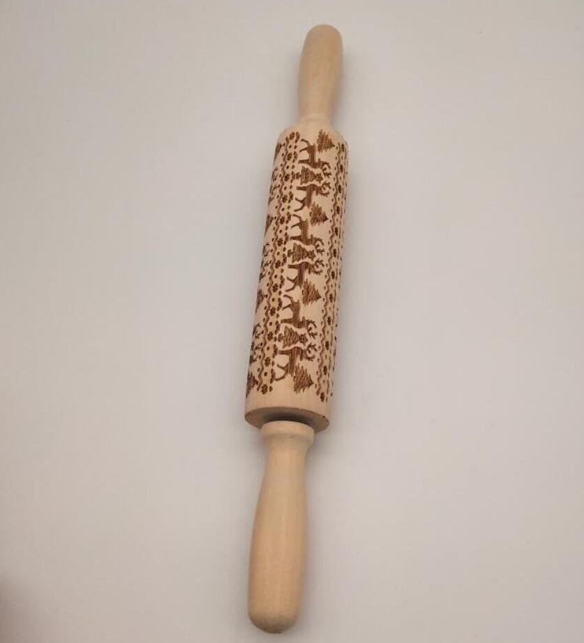 Clovoshop Rolling Pin Christmas Embossing – Non-Stick Wooden Pin for Baking