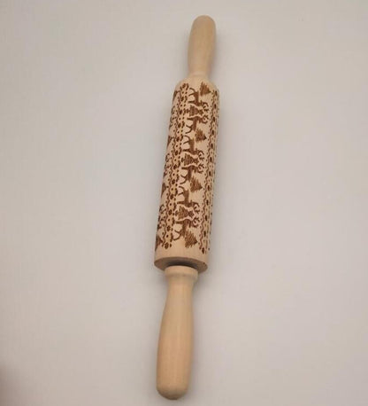 Clovoshop Rolling Pin Christmas Embossing – Non-Stick Wooden Pin for Baking