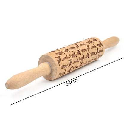 Clovoshop Rolling Pin Christmas Embossing – Non-Stick Wooden Pin for Baking