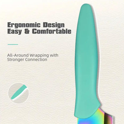 Clovoshop 14-Piece Rainbow Titanium Coated Kitchen Knife Set