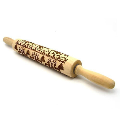 Clovoshop Rolling Pin Christmas Embossing – Non-Stick Wooden Pin for Baking