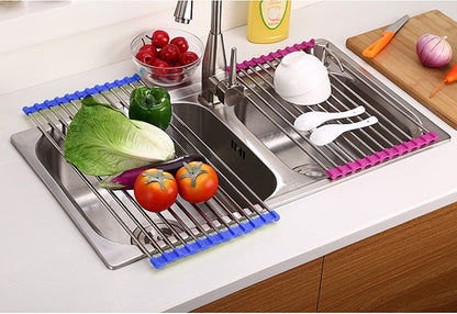 Clovoshop Folding Kitchen Drain Sink Rack – Stainless Steel, Space-Saving