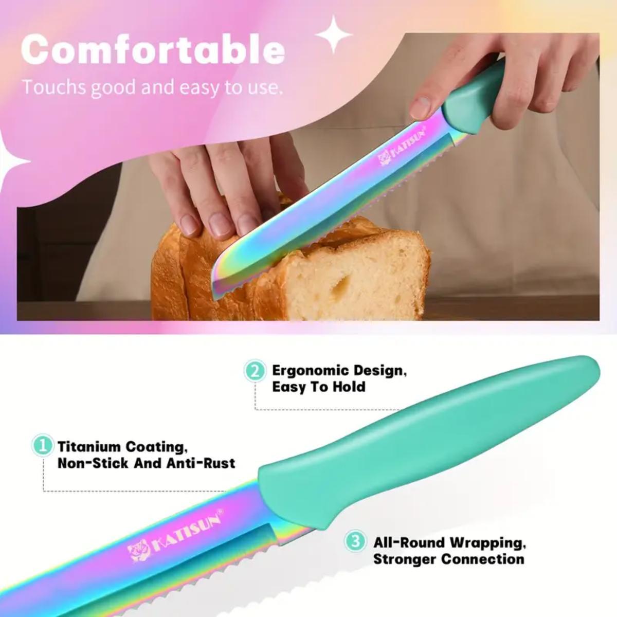 Clovoshop 14-Piece Rainbow Titanium Coated Kitchen Knife Set