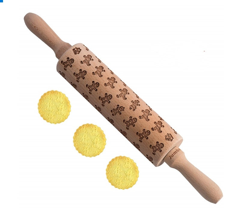 Clovoshop Rolling Pin Christmas Embossing – Non-Stick Wooden Pin for Baking