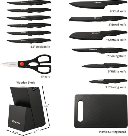 Clovoshop 16-Piece German Stainless Steel Knife Set with Cutting Board