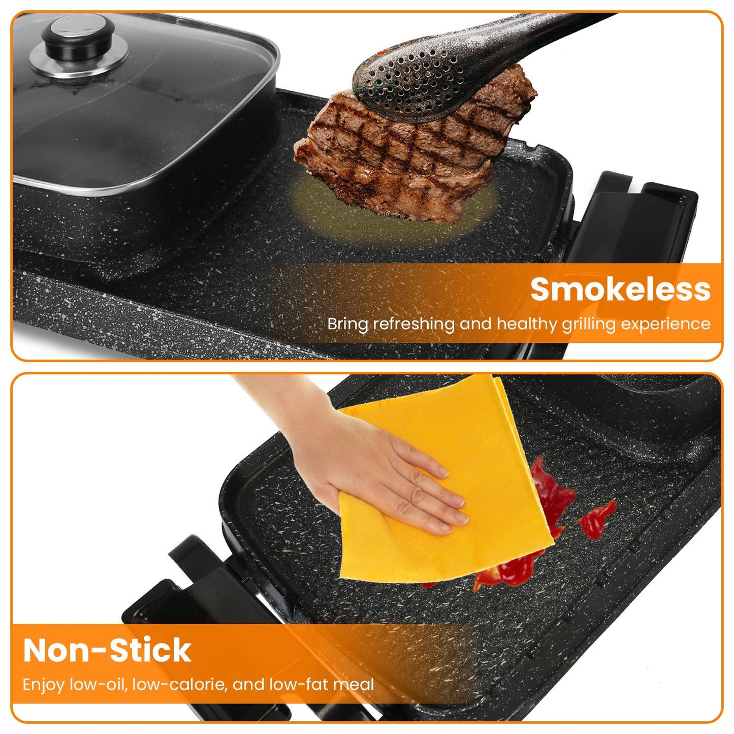 Clovoshop 2 In 1 Electric Hot Pot With Grill – Smokeless & Non-Stick BBQ