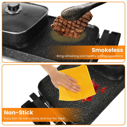 Clovoshop 2 In 1 Electric Hot Pot With Grill – Smokeless & Non-Stick BBQ