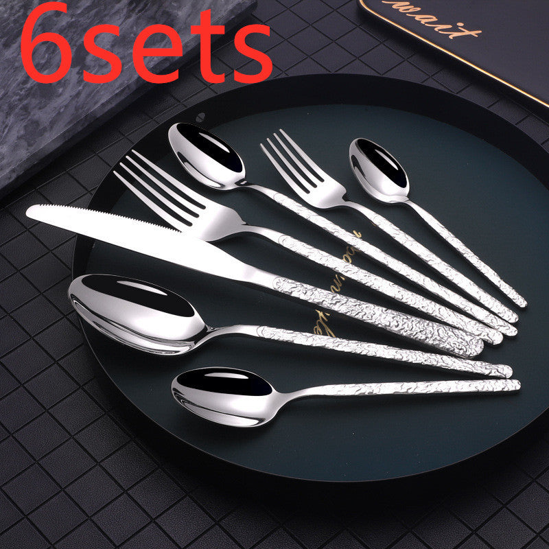 Clovoshop Embossed Textured Handle Steak Cutlery – Western Style Stainless Steel