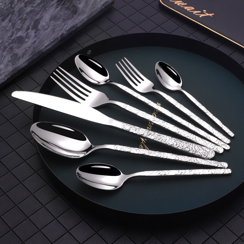 Clovoshop Embossed Textured Handle Steak Cutlery – Western Style Stainless Steel