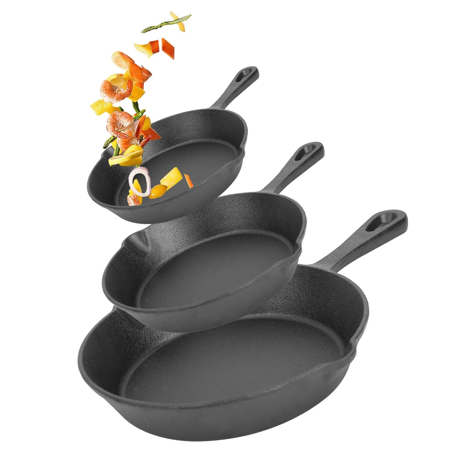Clovoshop 3Pcs Pre-Seasoned Cast Iron Skillet Set 6in, 8in, 10in