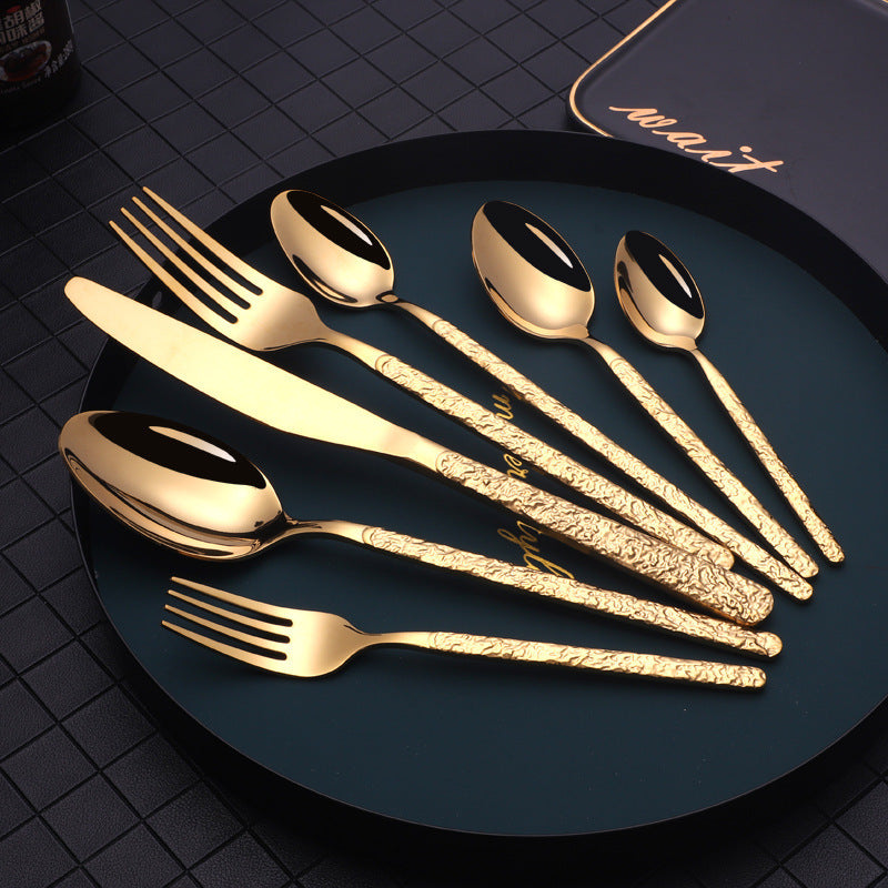 Clovoshop Embossed Textured Handle Steak Cutlery – Western Style Stainless Steel