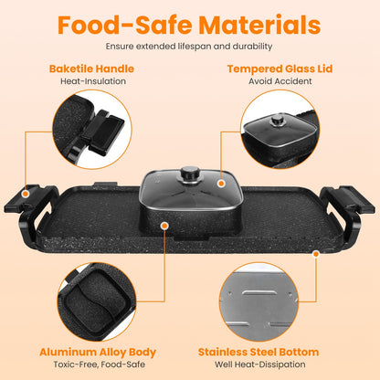 Clovoshop 2 In 1 Electric Hot Pot With Grill – Smokeless & Non-Stick BBQ