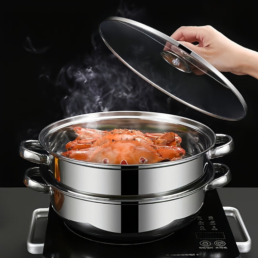 Clovoshop Stainless Steel Steamer Set – Double-Layer, Induction & Gas