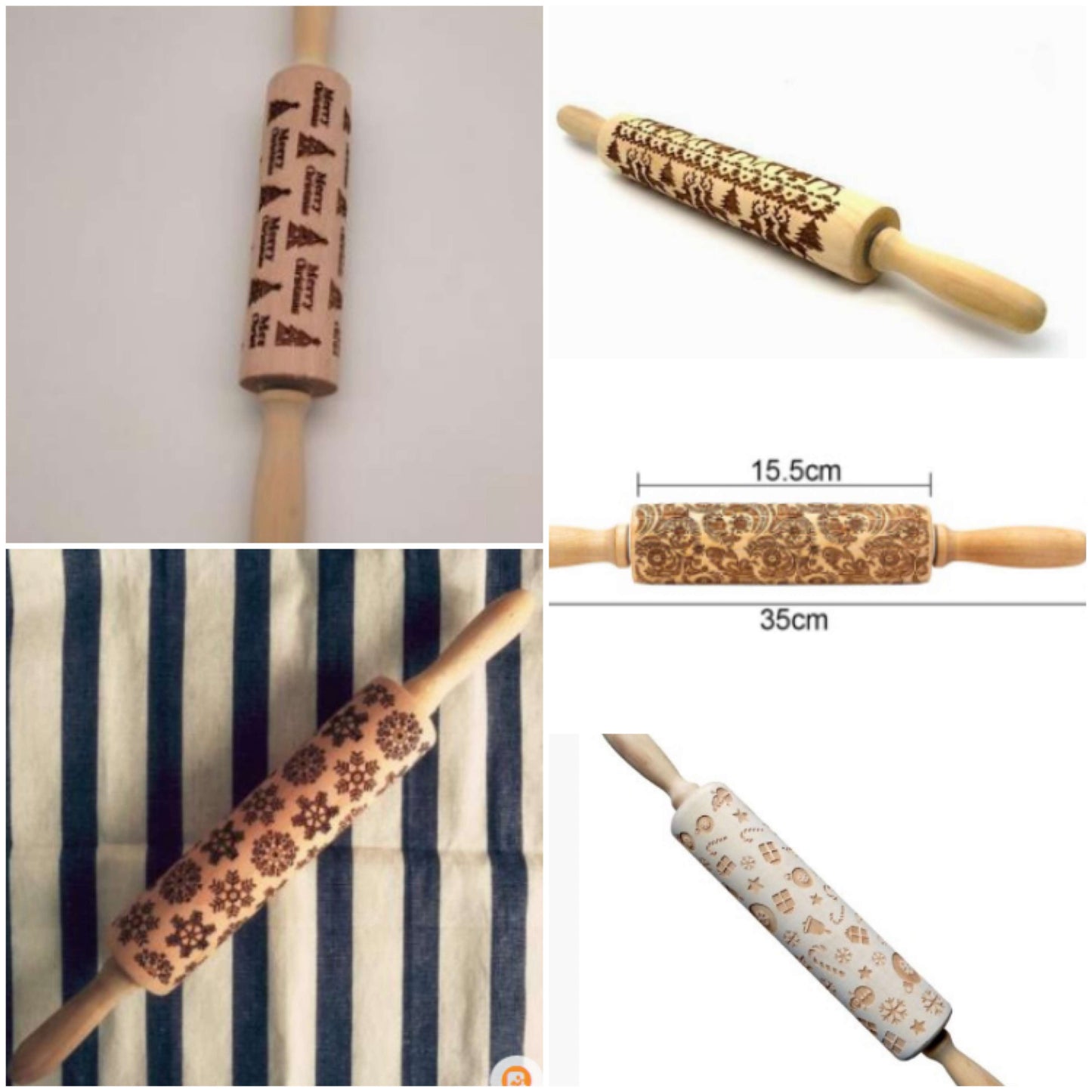 Clovoshop Rolling Pin Christmas Embossing – Non-Stick Wooden Pin for Baking